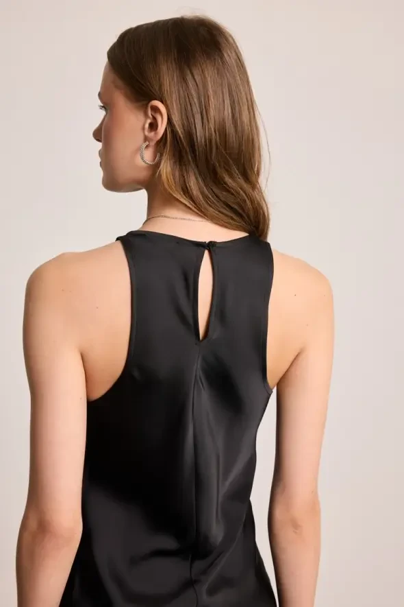 Halter Yaka Saten Abiye Elbise - Siyah - 8