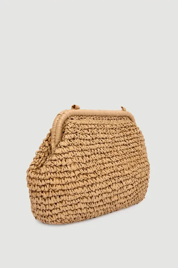 Hasır Clutch Çanta - Kahverengi - 5