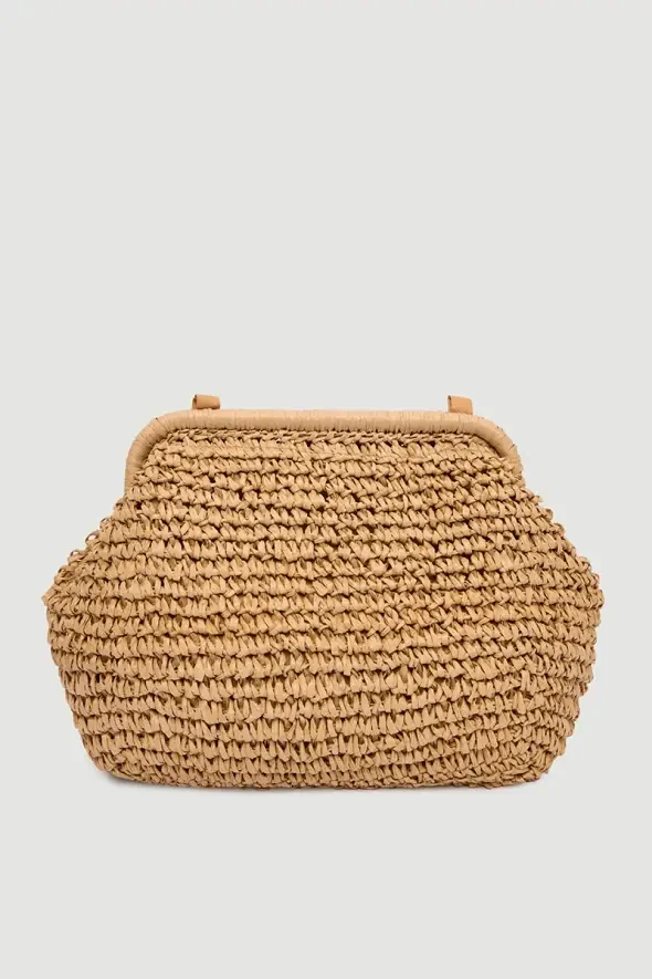 Hasır Clutch Çanta - Kahverengi - 4