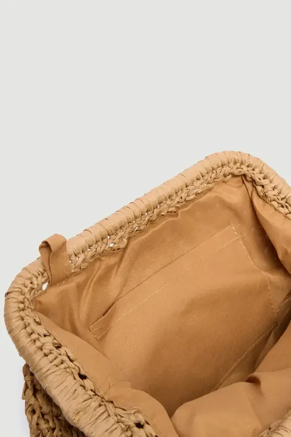 Hasır Clutch Çanta - Kahverengi - 6