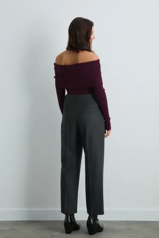 Havuç Kesim Kaşe Pantolon - Gri - 6