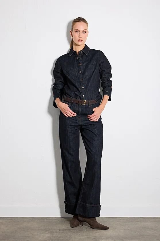 Hayalperest Koleksiyonu Kolları Nakış Detaylı Denim Gömlek - Lacivert - 3