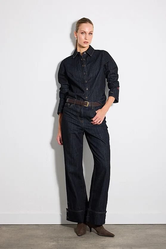 Hayalperest Koleksiyonu Kolları Nakış Detaylı Denim Gömlek - Lacivert - 5