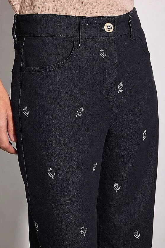 Hayalperest Koleksiyonu Paçası Katlamalı Denim Görünümlü Jakarlı Pantolon - Lacivert - Gusto