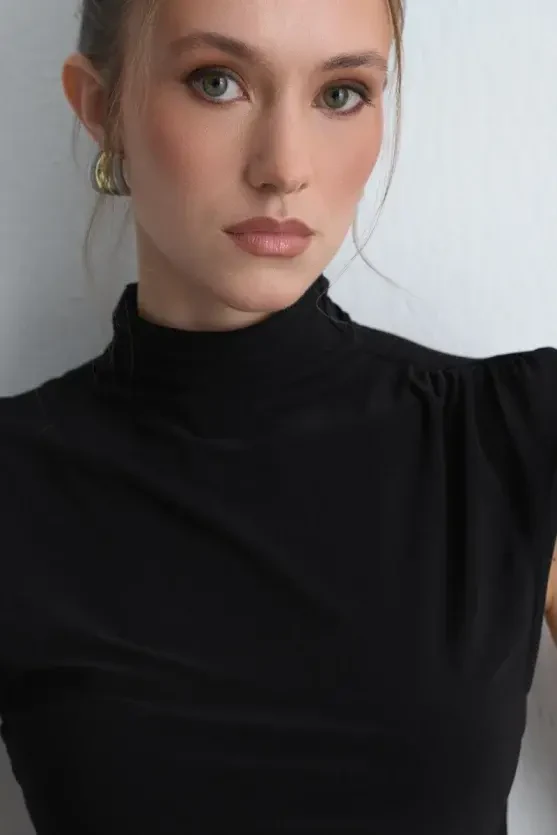 High Neck Jersey Blouse - Black - 4