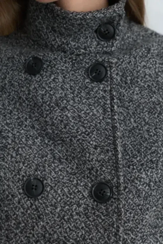 High Neck Wool Blend Jacket - Black - Gusto