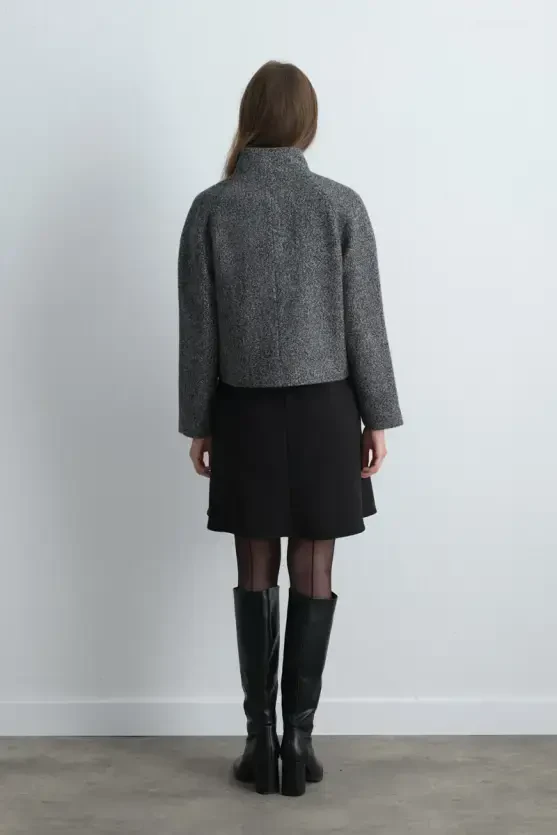 High Neck Wool Blend Jacket - Black - 9