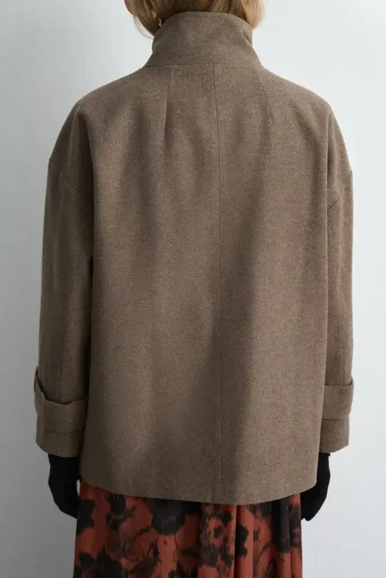 High Neck Wool Coat - Beige - 9