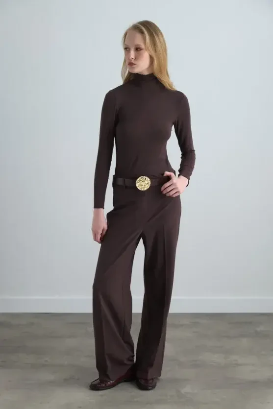 High Waist Palazzo Pants - Brown - Gusto