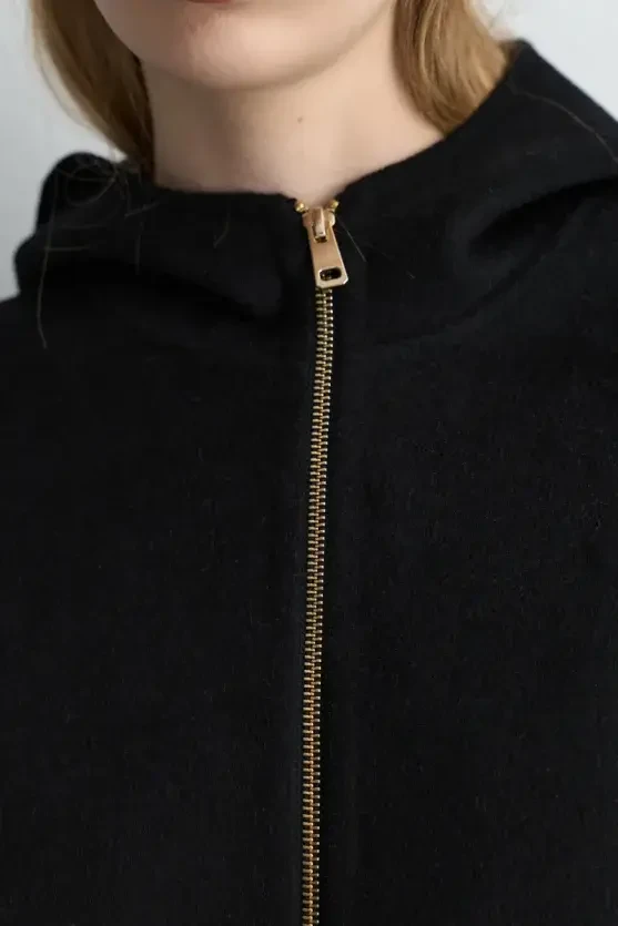 Hooded Unlined Wool Coat - Black - 6