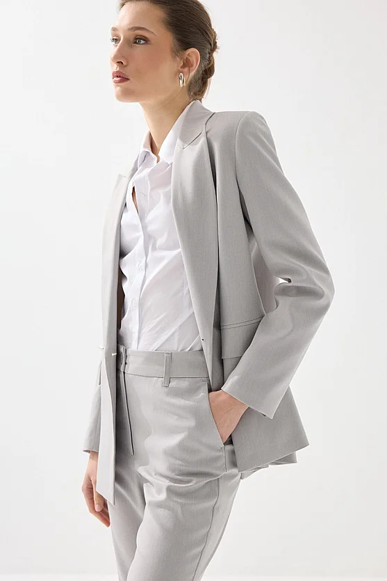 İki Düğmeli Balıksırtı Blazer Ceket - Gri - Gusto