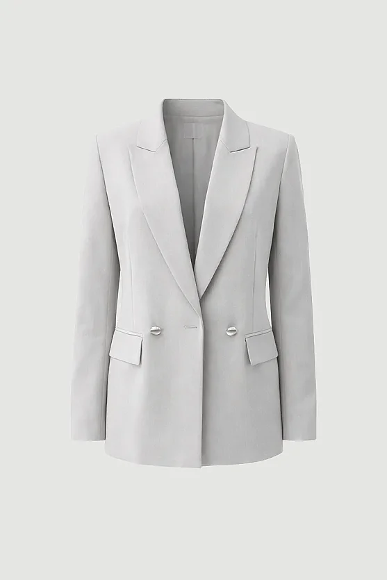 İki Düğmeli Balıksırtı Blazer Ceket - Gri - 7