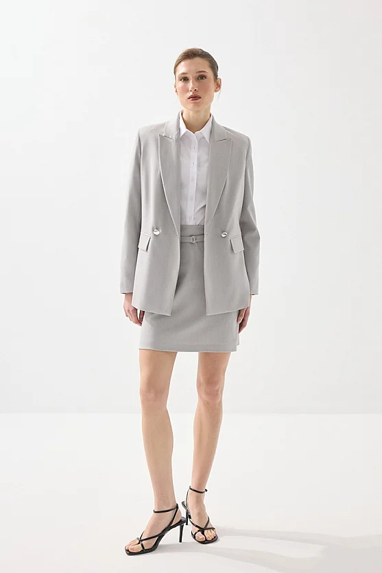 İki Düğmeli Balıksırtı Blazer Ceket - Gri - Gusto