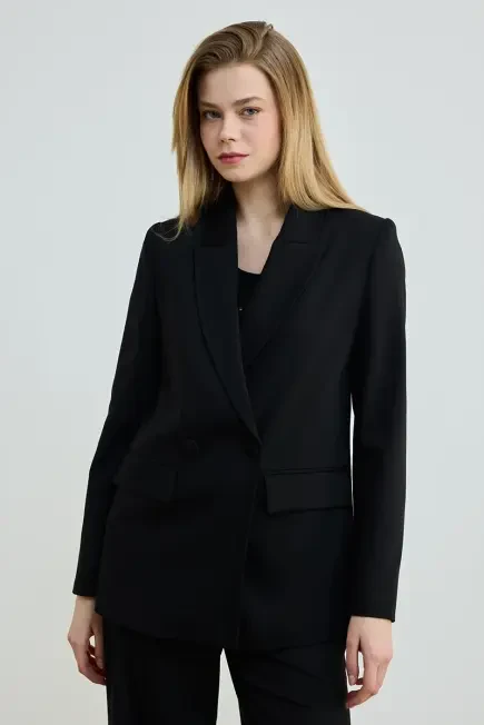 İki Düğmeli Blazer Ceket -Siyah - Gusto