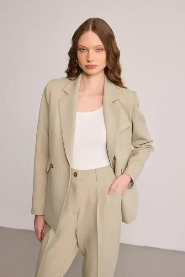 İki Düğmeli Blazer Ceket - Yeşil - 3