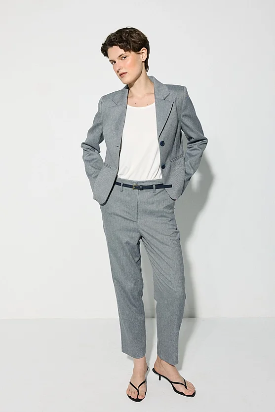 İki Düğmeli Koton Keten Blazer Ceket - Lacivert - Gusto