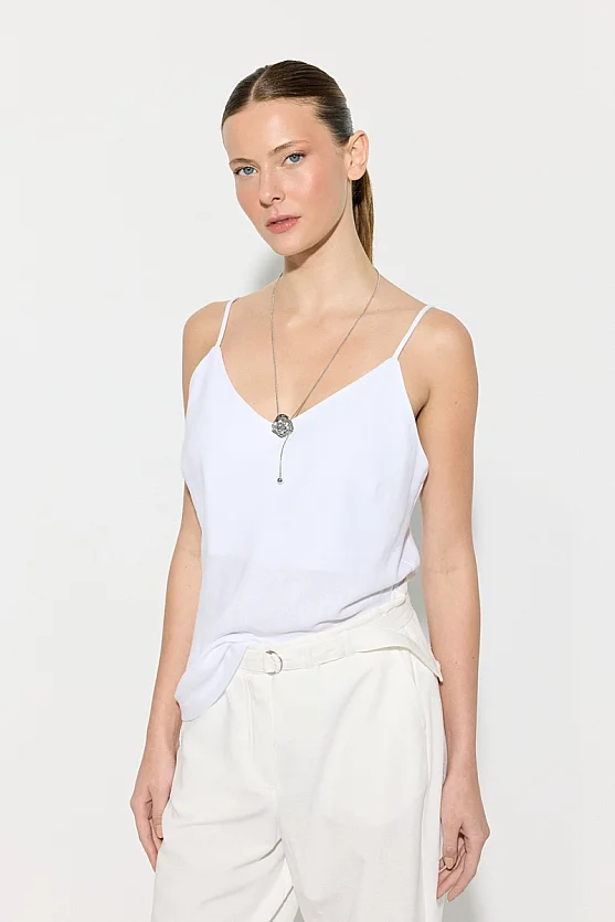 İnce Askılı Keten Atlet - Beyaz - 3