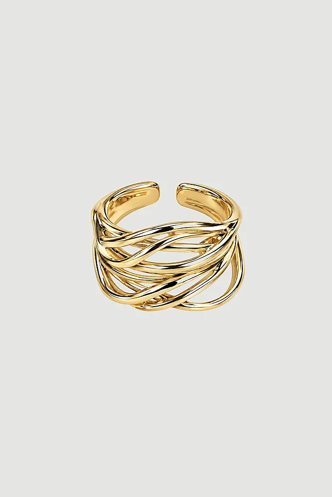 İnce Şeritli Çok Sıralı Yüzük - Gold Gold