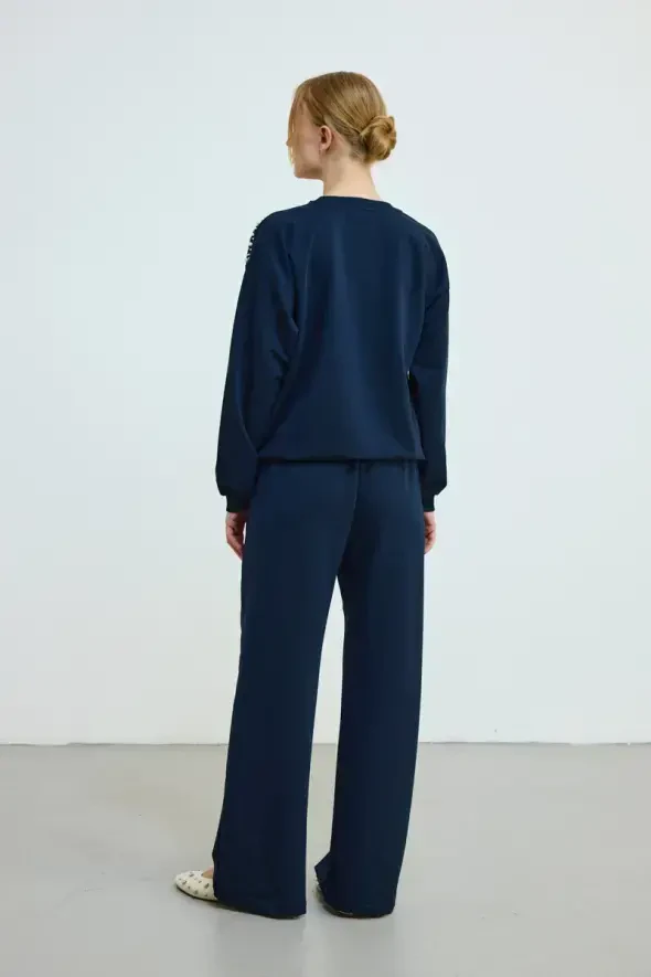 İnci Detaylı Pamuklu Sweatshirt - Lacivert - 4
