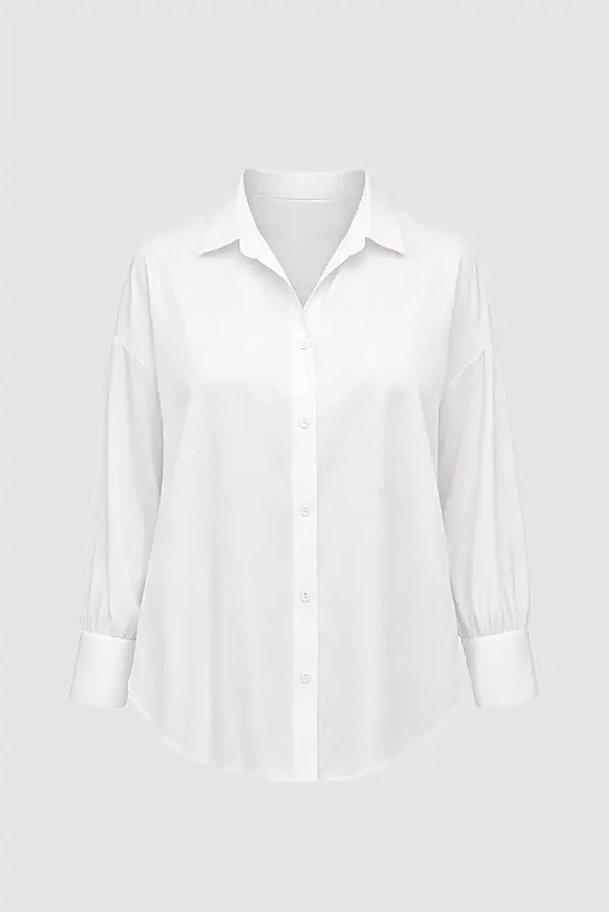 İpeksi Saten Rahat Kesim Gömlek - Beyaz - 7