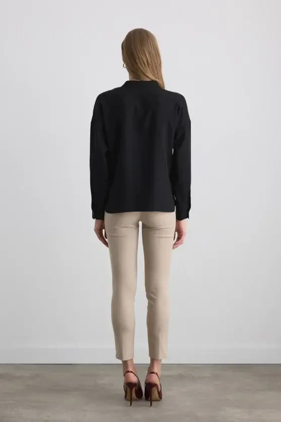 İşlemeli Krep Tunik - Siyah - Gusto