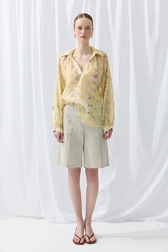 İz Koleksiyonu Eco Print Tensel Gömlek - Sarı - 1