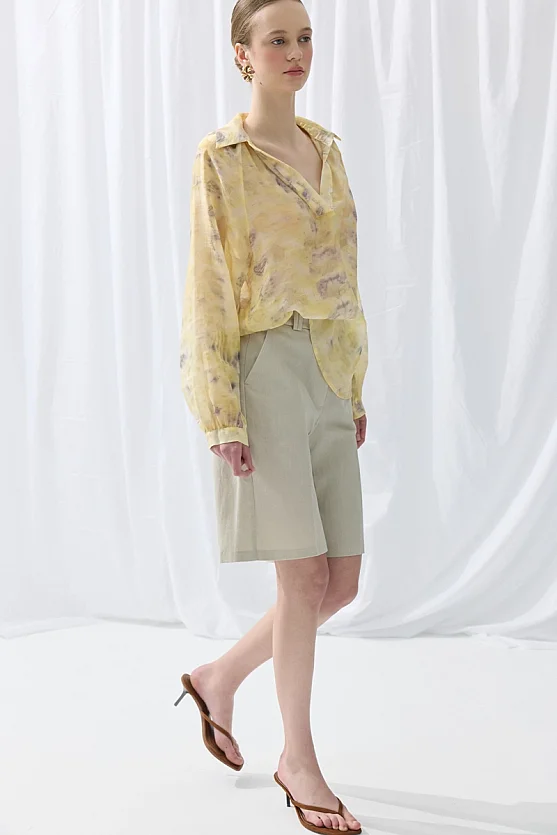 İz Koleksiyonu Eco Print Tensel Gömlek - Sarı - 3