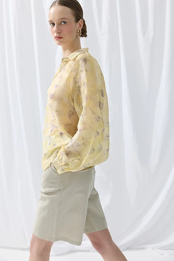 İz Koleksiyonu Eco Print Tensel Gömlek - Sarı - 6