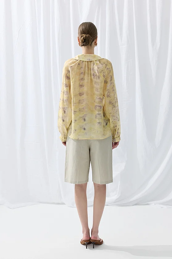 İz Koleksiyonu Eco Print Tensel Gömlek - Sarı - 7