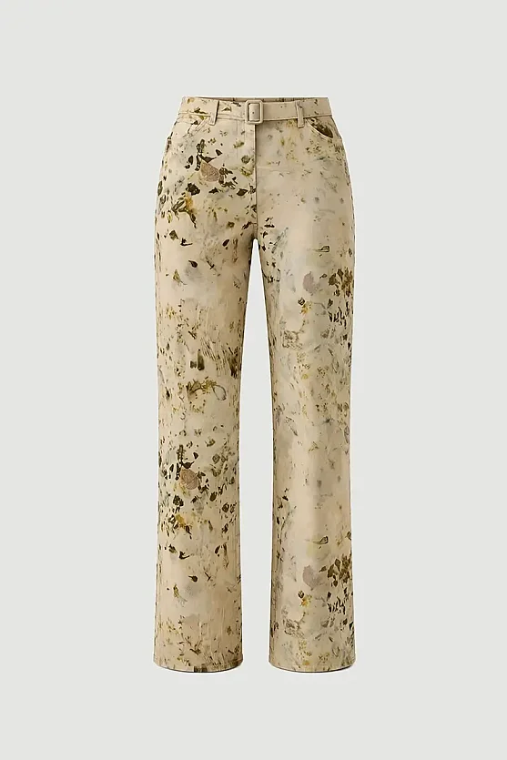 İz Koleksiyonu Eko Print Desenli Bol Paça Pantolon - Yeşil - 8