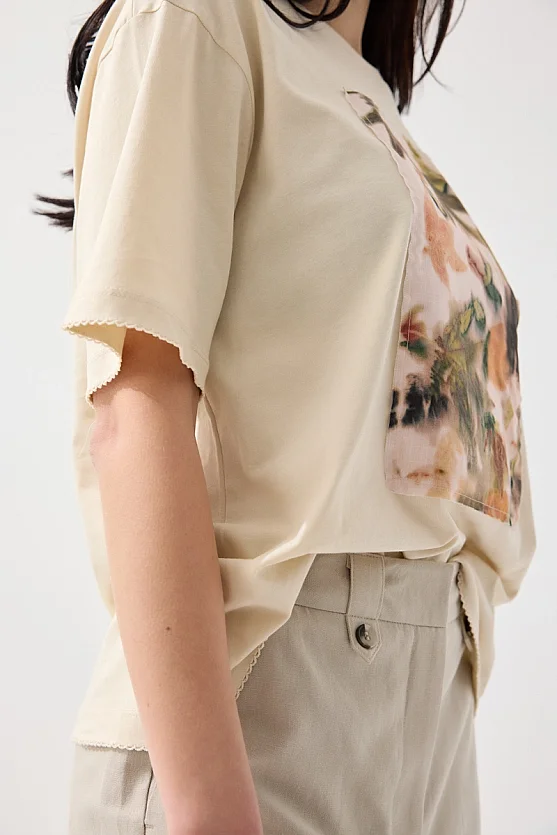 İz Koleksiyonu Ekoprint Pamuk T-shirt - Bej - 5