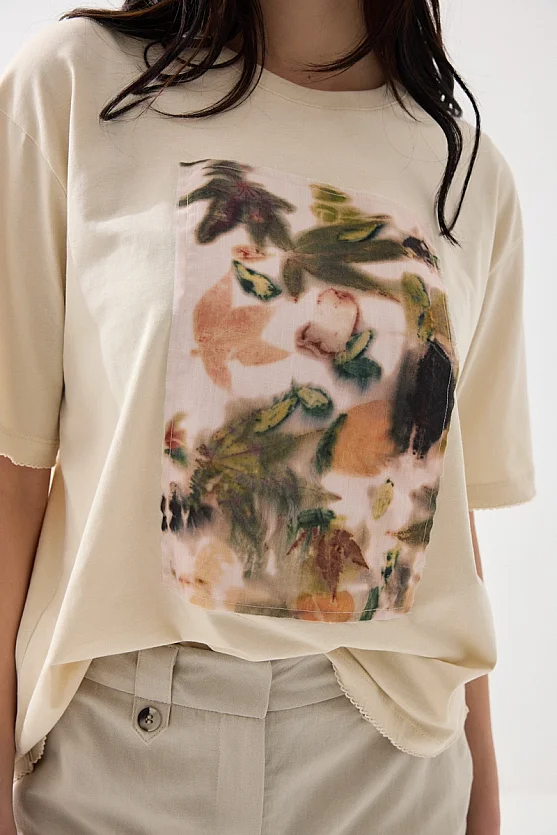 İz Koleksiyonu Ekoprint Pamuk T-shirt - Bej - 4