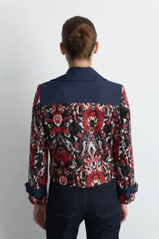 Jacquard Patterned Zip-Up Jacket - Red - Gusto