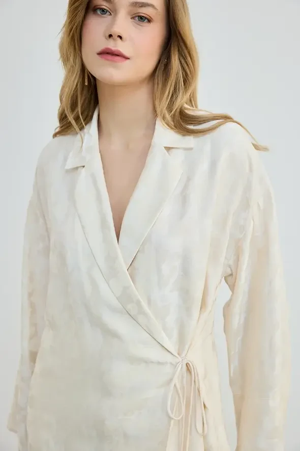 Jakar Desenli Kimono - Ekru - 3
