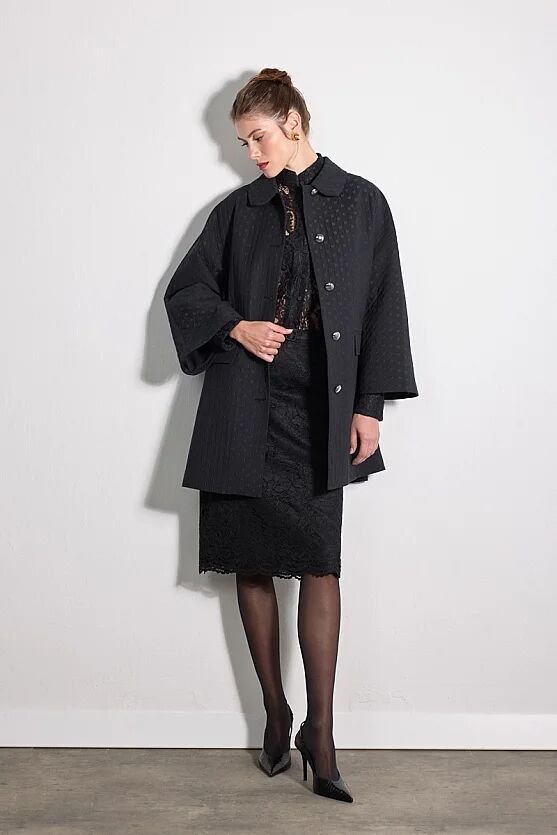 Jakar Puan Desenli Bebe Yaka Kaftan - Siyah - Gusto