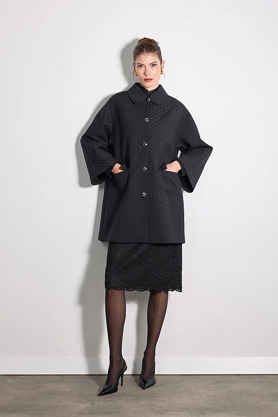 Jakar Puan Desenli Bebe Yaka Kaftan - Siyah - 7
