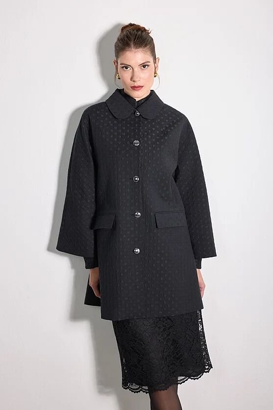Jakar Puan Desenli Bebe Yaka Kaftan - Siyah - Gusto