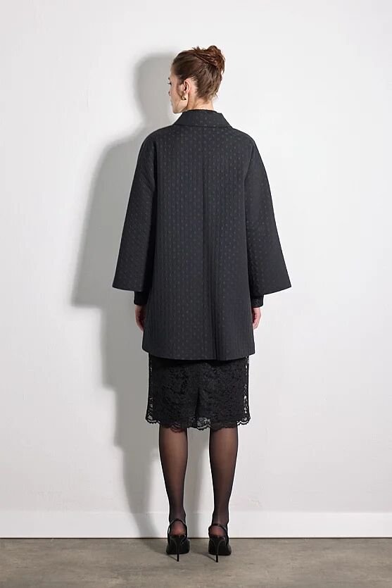 Jakar Puan Desenli Bebe Yaka Kaftan - Siyah - 8