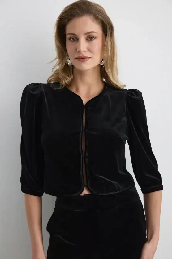 Kadife Bolero Ceket - Siyah - Gusto