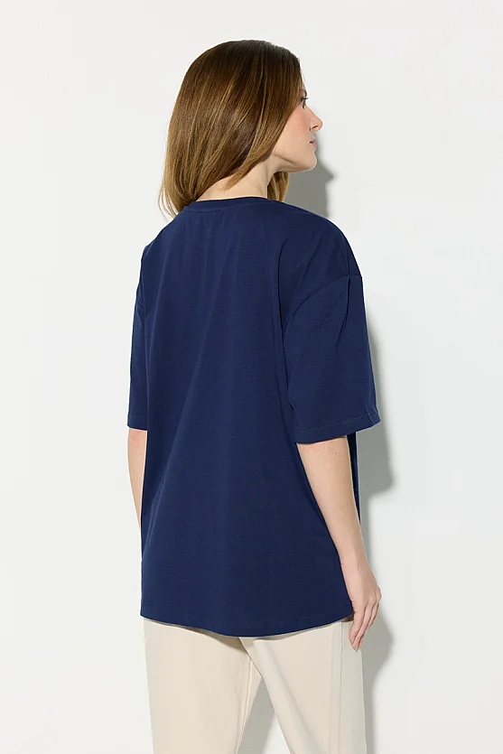 Kalp Nakışlı Oversize Pamuk T-shirt - Lacivert - Gusto