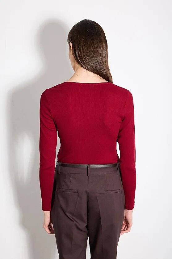 Kalp Yaka Pamuk Örme Bluz - Bordo - 3
