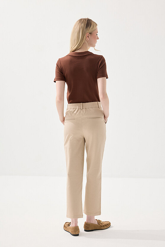 Kanvas Mom Pantolon - Bej - 5