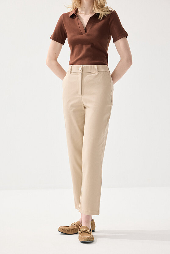 Kanvas Mom Pantolon - Bej - 2