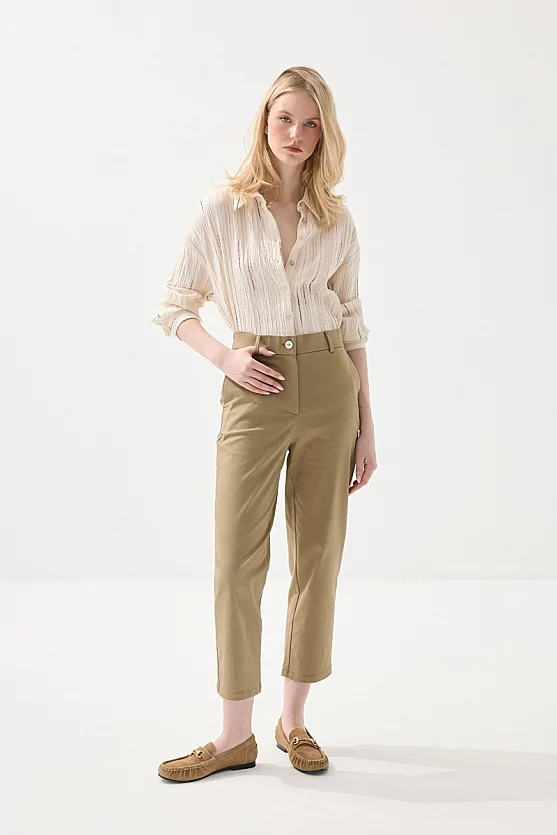 Kanvas Mom Pantolon - Haki - 3