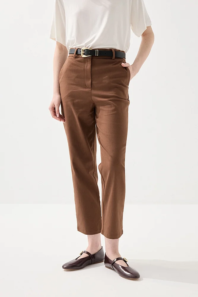 Kanvas Mom Pantolon - Kahverengi