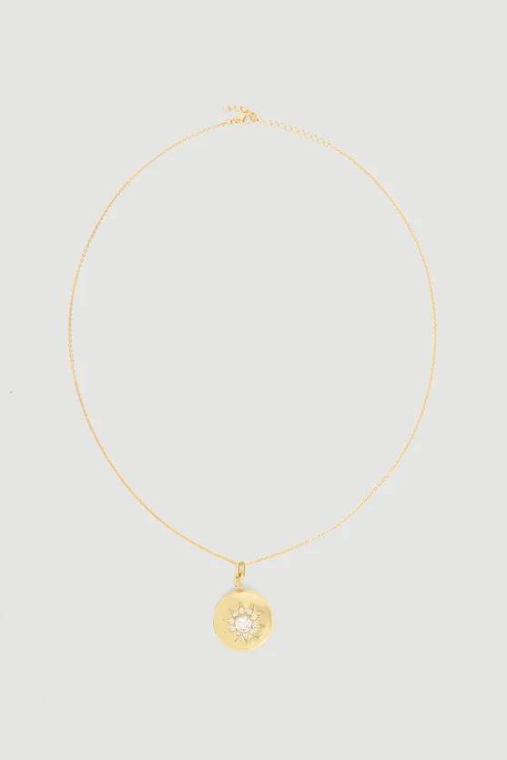 Kapaklı Taş Detaylı Kolye - Gold - 2