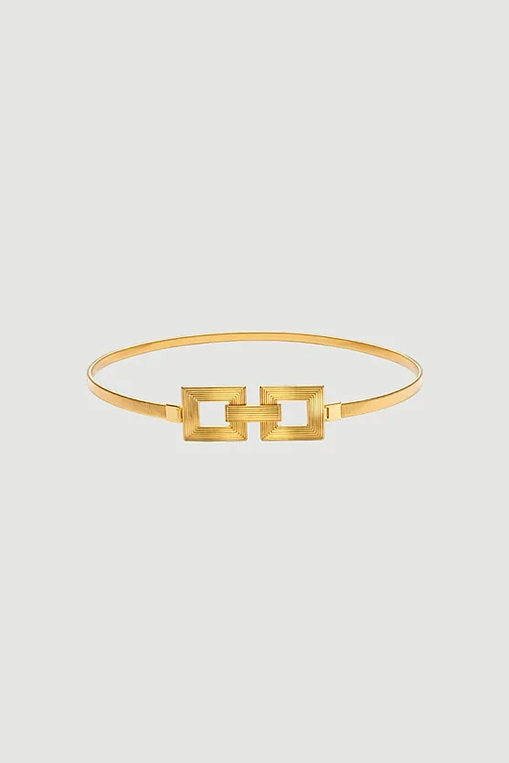 Kare Tokalı Lastikli Zincir Kemer - Gold - Gusto