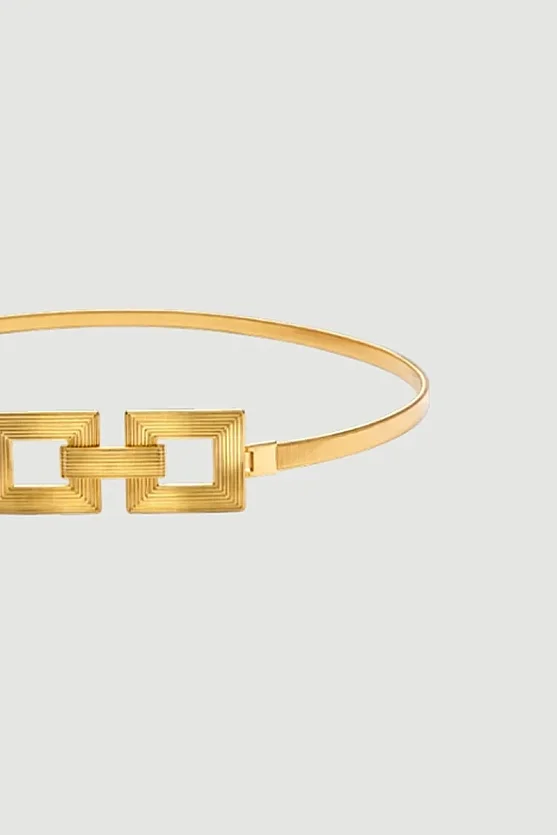 Kare Tokalı Lastikli Zincir Kemer - Gold - 2