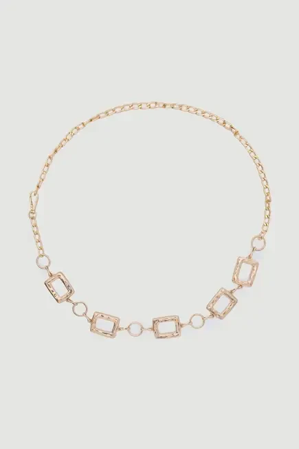 Kare Tokalı Metal Zincir Kemer - Gold Gold
