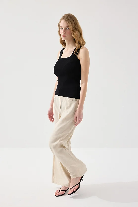 Kare Yaka Merserize Triko Atlet - Siyah - 2